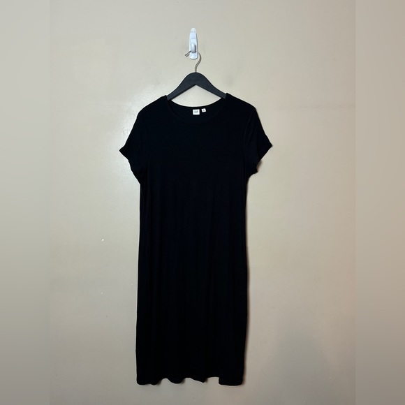 GAP - Black Midi rib-knit Dress with short sleeves. Lined. LARGE & XL - Picture 10 of 12